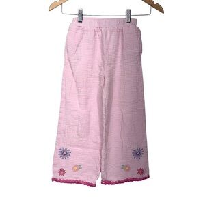 Primark Embroidered Flower Wide Leg Pink Gauze Pajama Pants Size 6-7 Years
